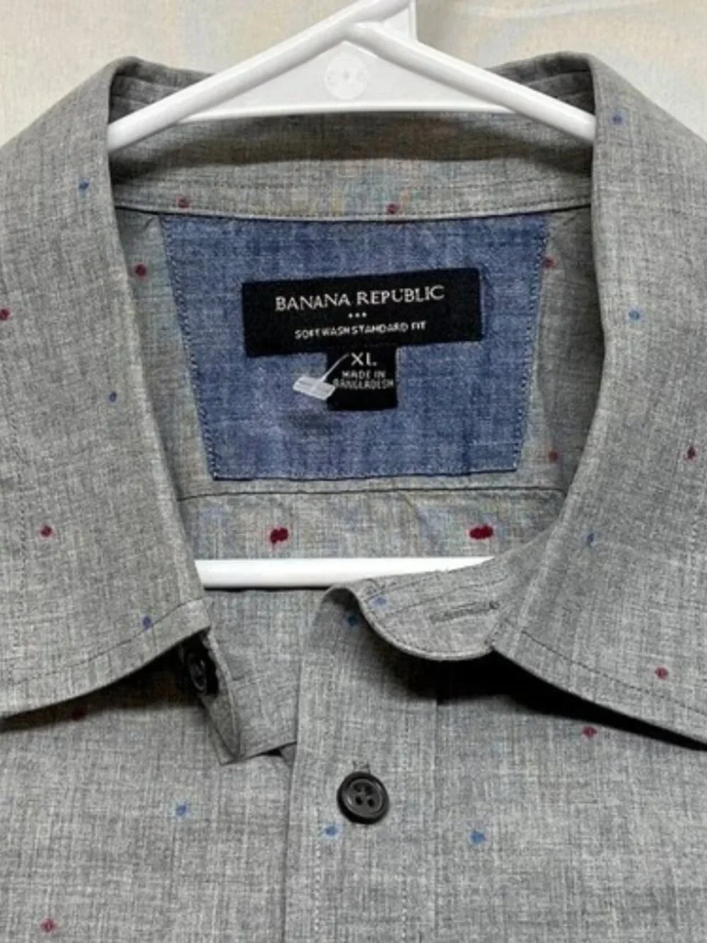 Banana Republic Dress Shirt Men's XL Grey Confetti Soft Wash Standard‎ Fit EUC